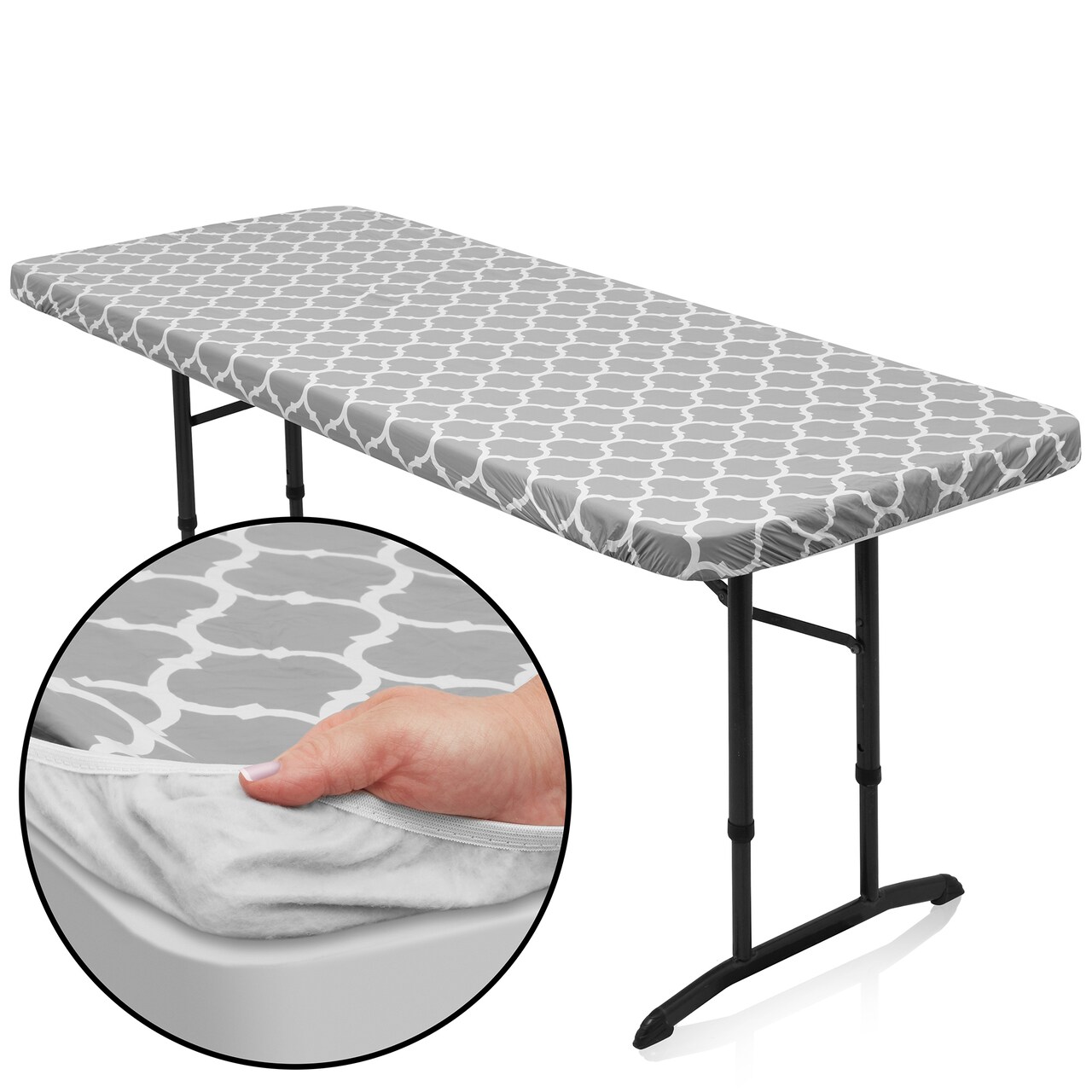 Lann's Linens Vinyl Tablecloth with Flannel Backing, Patterned - Fitted Waterproof Table Cover for Indoor / Outdoor Use
